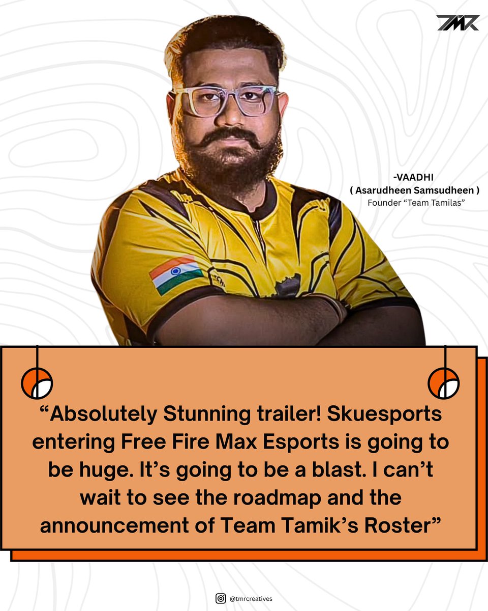 tmresports_in's tweet photo. Vaadhi, Founder of Team Tamilas shared his interest in the upcoming Free Fire Max esports roadmap!
Follow us for more quick news from Esports!
#tmrnews #trendingnews #news #teamtamilas #ffnews #esportsnews #gamingnews #ffmax #gaming #esports https://t.co/wEtXdY5ye0
