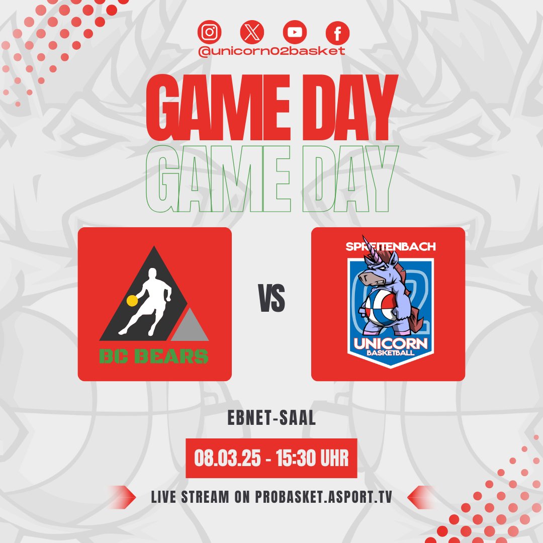 unicorn02basket's tweet image. #Gameday

🆚BC Bears Wil
🏟️Ebnet-Saal
🗓️08.03.2025
🕒15:30

#unicorn #basketball #spreitenbach #wil #stgallen #basket #limmattal #aargau #AwayGame #probasket #swissbasket #swissbasketball #LetsGo #GoUnicorn
