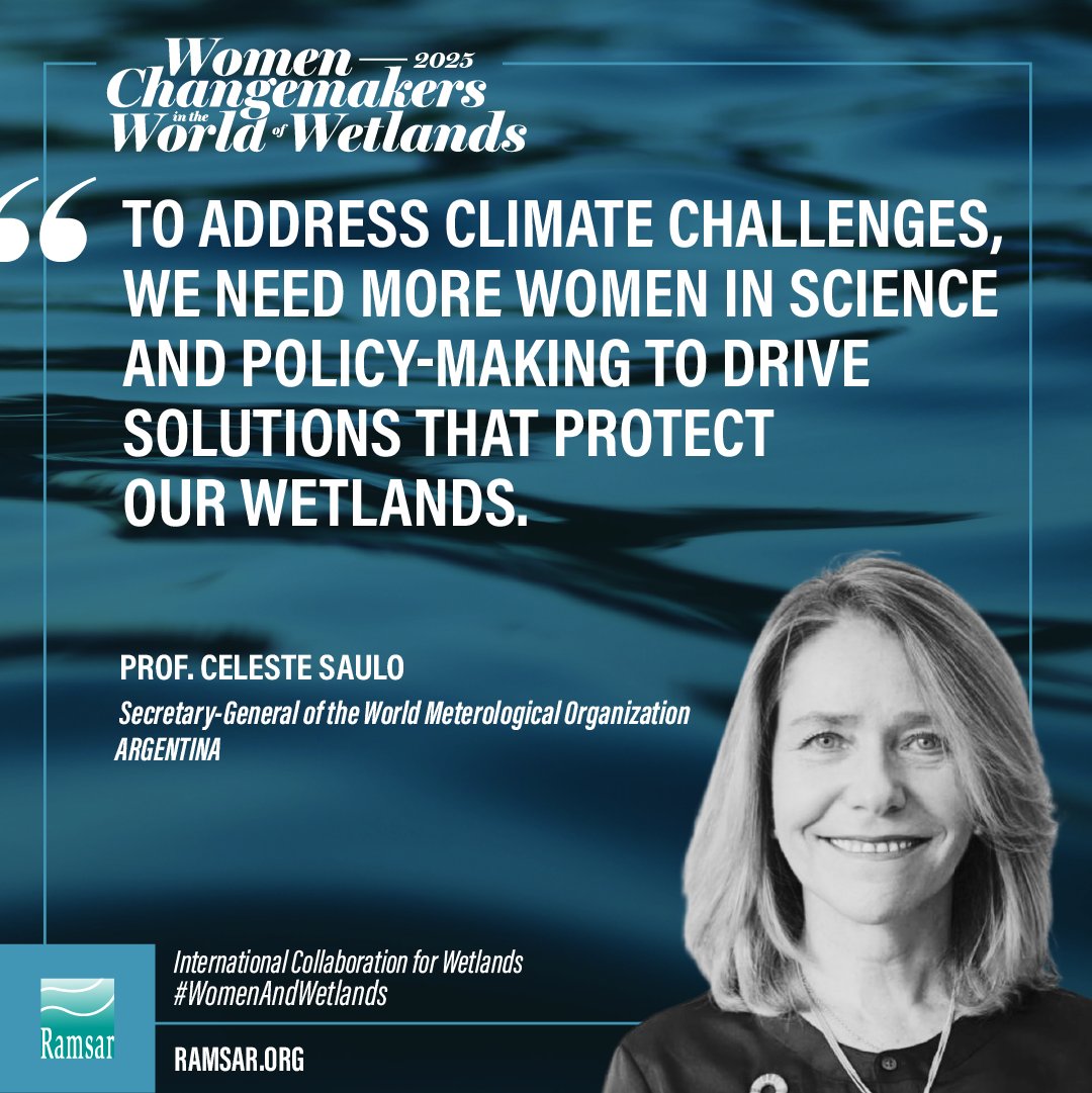 We’re thrilled to celebrate Celeste Saulo, Secretary-General of the WMO, and all the inspiring women recognized as 2025 Women Changemakers in World Wetlands! See the full list here: ramsar.org/our-work/activ….