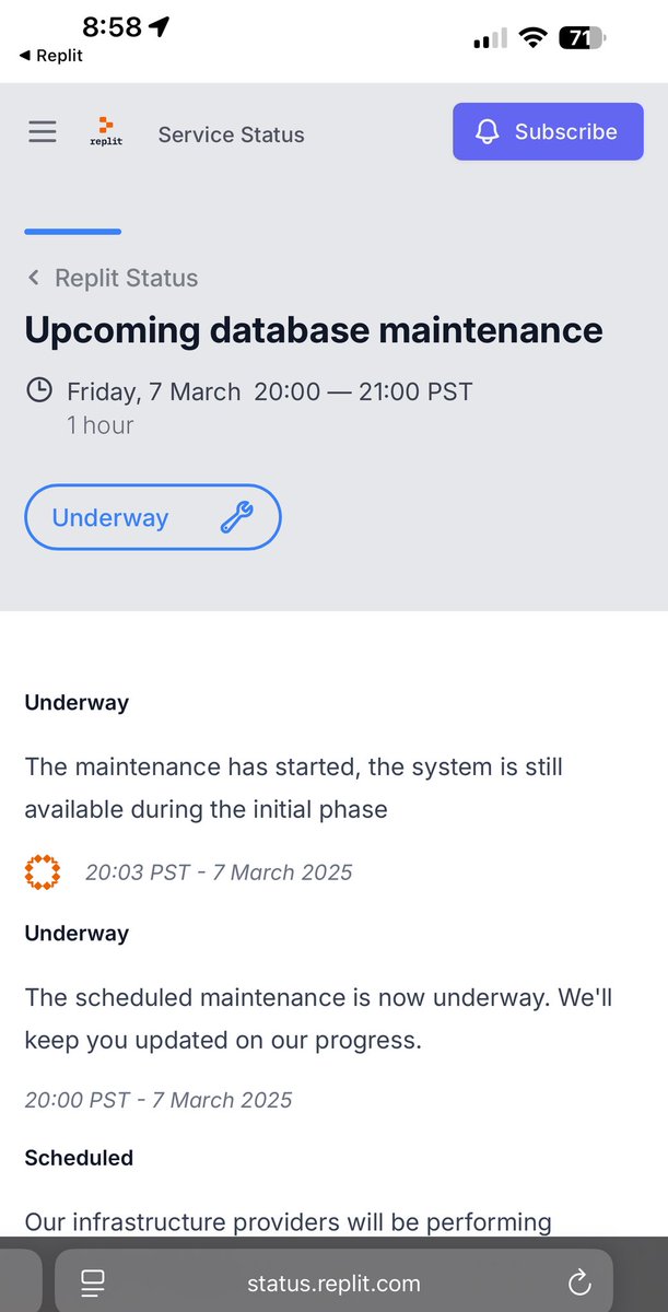 DJ Sampath (@djsampath) on Twitter photo Been a while since I’ve refreshed a status page so many times for maintenance window to wrap up.
Time for some Friday night #vibecoding
<a href="/amasad/">Amjad Masad</a> @replit Been a while since I’ve refreshed a status page so many times for maintenance window to wrap up.
Time for some Friday night #vibecoding
<a href="/amasad/">Amjad Masad</a> @replit
