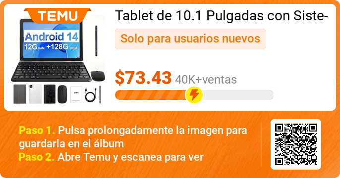jesusga231's tweet photo. Encuentra ofertas increíbles  y disfruta de una experiencia de compras única en Temu😊
👉 Link: https://t.co/6JnounYZxW
🎉 Oferta exclusiva[$73.43] 
⚠️ Cada usuario nuevo de la aplicación solo puede unirse una vez
Tablet de 10.1 Pulgadas con Sistema Operativo Android 14, ... https://t.co/EDe2sUmt2B