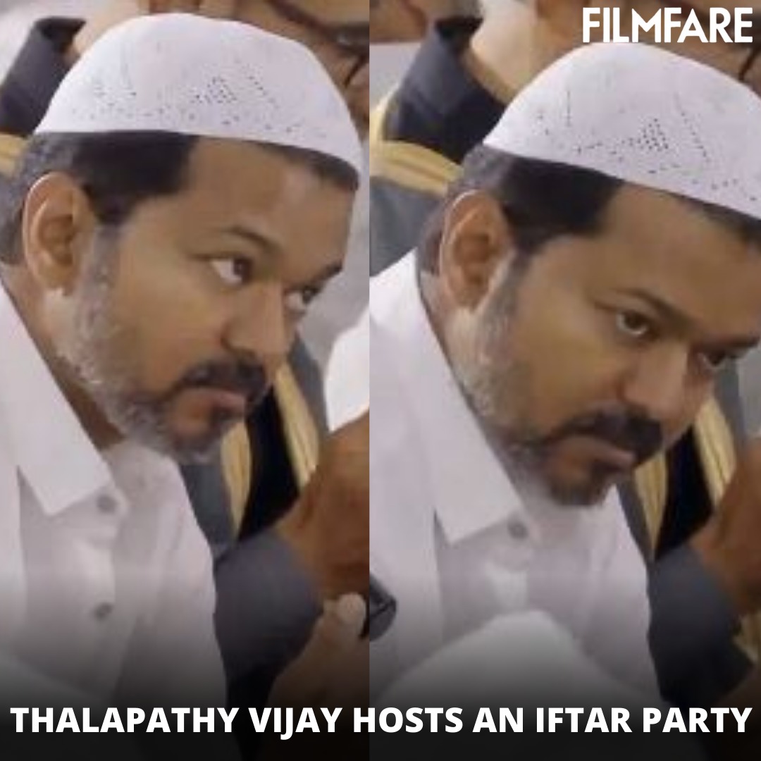 filmfare's tweet photo. #ThalapathyVijay recently hosted an Iftar party. He offered Namaz alongside others wearing a skull cap. Reports state that he observed a full day of fasting and offered prayers before breaking his fast. 

#Trending https://t.co/qn66YZlQim