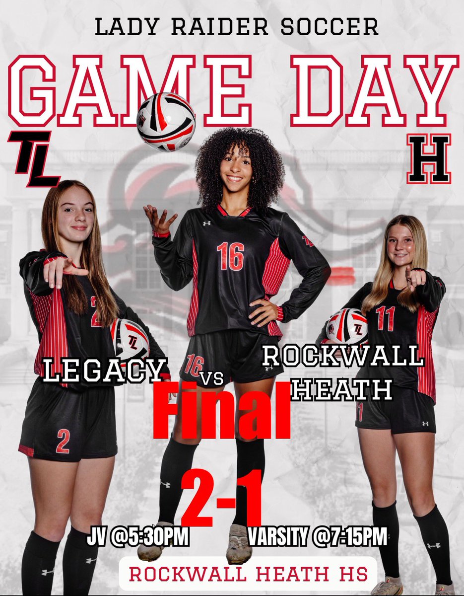 Tyler Legacy Girls Soccer (@tlgirlssoccer) on Twitter photo Way to go Red Raiders!
JV-1
1-0
⚽️Mia Slicker
Varsity
2-1
⚽️Brianna Garcia
⚽️<a href="/LilyBeckham2/">Lily Beckham</a>
🅰️Melanie Martinez
🅰️<a href="/bellamcneil08/">Isabella McNeil 🇺🇸🇳🇴</a> Way to go Red Raiders!
JV-1
1-0
⚽️Mia Slicker
Varsity
2-1
⚽️Brianna Garcia
⚽️<a href="/LilyBeckham2/">Lily Beckham</a>
🅰️Melanie Martinez
🅰️<a href="/bellamcneil08/">Isabella McNeil 🇺🇸🇳🇴</a>
