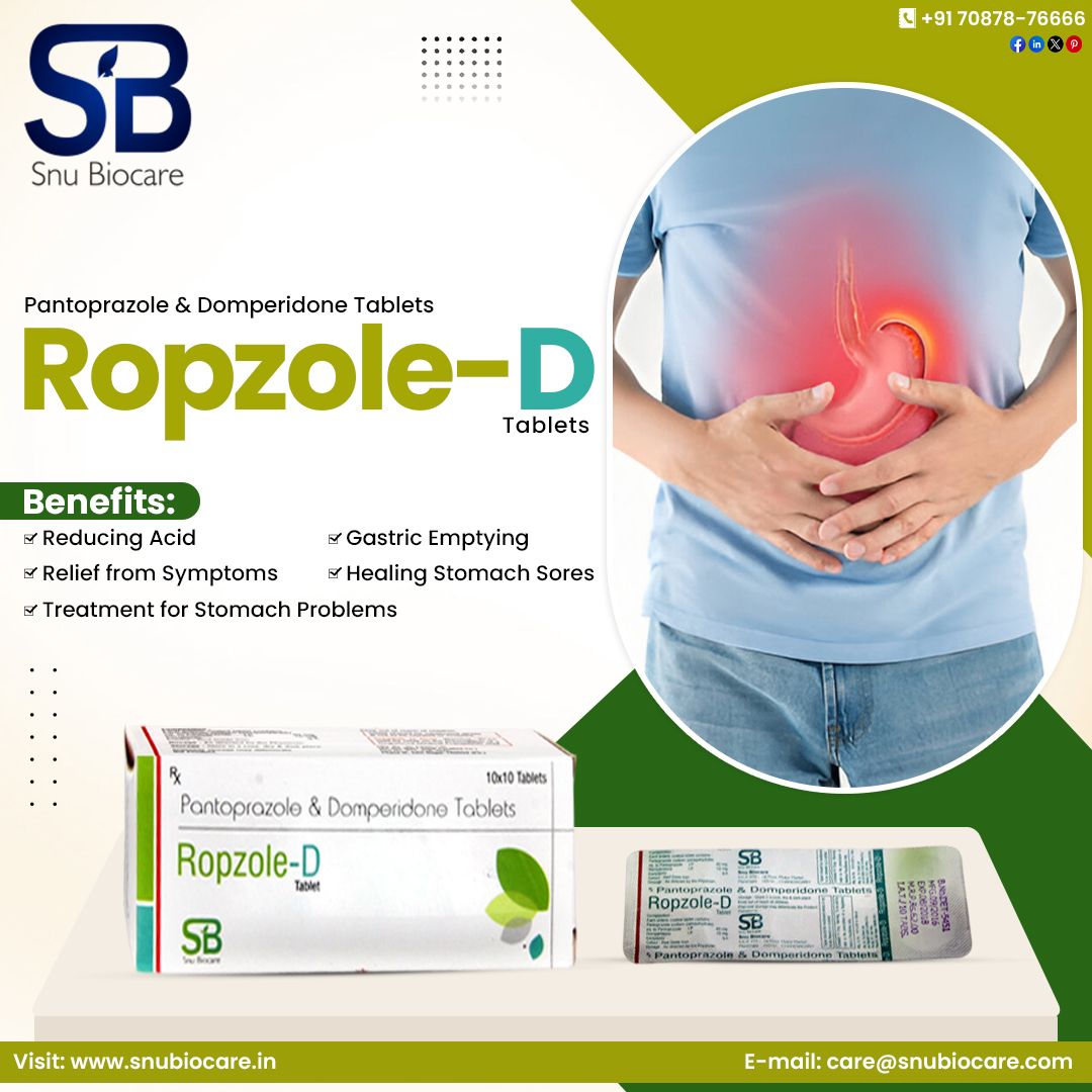 SnuBiocare's tweet photo. Ropzole-D Tablets
Benefits
- Reducin acid
- Relief from symptoms
For Further Information:
Visit: https://t.co/CRcSvDmBUb
Contact At: +91 70878-76666
Email At: Care@snubiocare.com
#Bestpharmaproducts #Qualityproducts #Pharmafranchise #Monopolyrights https://t.co/13kZbUcht8