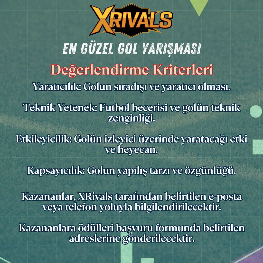 xrivalstv's tweet photo. 💥 XRivals gol yarışmasında kurallar böyle!

⚽ Sen de kurallara uygun şekilde golünü at, videonu çek ve sahneye çık

📅 XRivals gol yarışması için son başvuru tarihi 11 Mart Salı saat 18.00 https://t.co/jVktTjXGSP