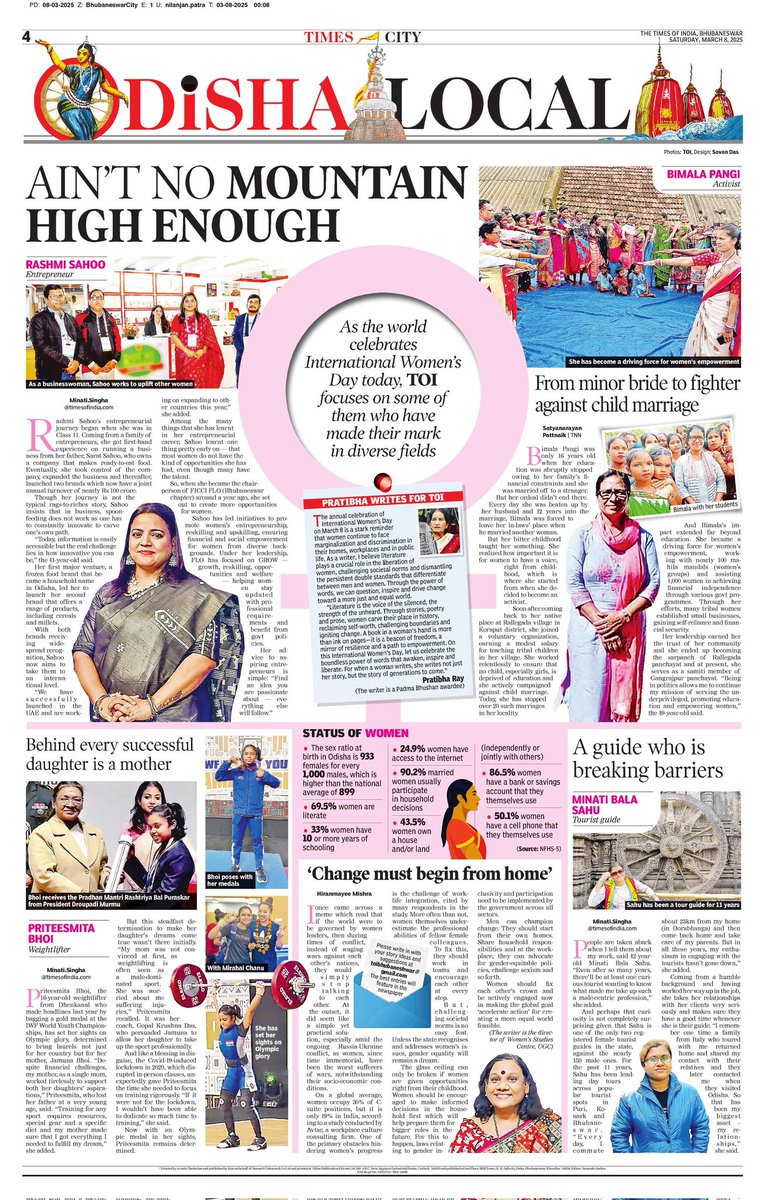 AIN'T NO MOUNTAIN HIGH ENOUGH

As the world celebrates International Women’s Day today, TOI focuses on some of them who have made their mark in diverse fields  

#Odisha
#OdishaLocal
#women