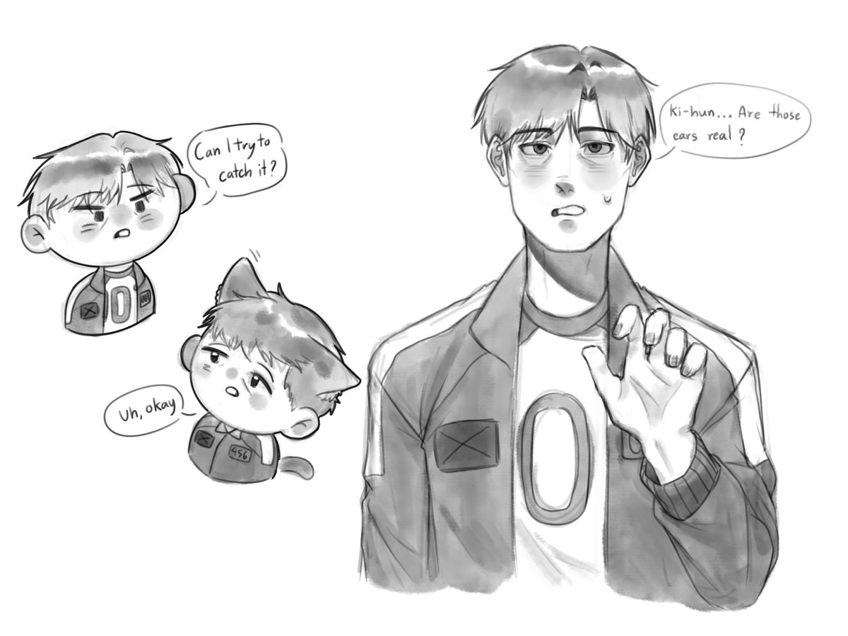 chocolategog's tweet image. Cat Kihun!!😾😾  I love drawing cat ears so much.😋 (1/2)
#หนึ่งท้าย 
#001x456 
#inhun