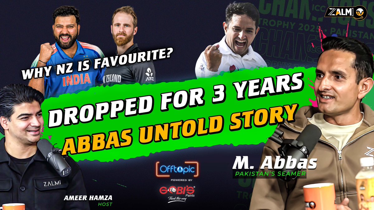 zalmitvlive's tweet image. Mohammad Abbas: Dropped for 3 years - The Untold Story | New Zealand favorite? | IND vs NZ | Powered by Gobi’s Paints

Releasing at 1PM ⏰ 

Watch on Zalmi TV Channel 🔴

#MohammadAbbas #INDvNZ #ChampionsTrophy2025 #ZalmixGobisPaints
