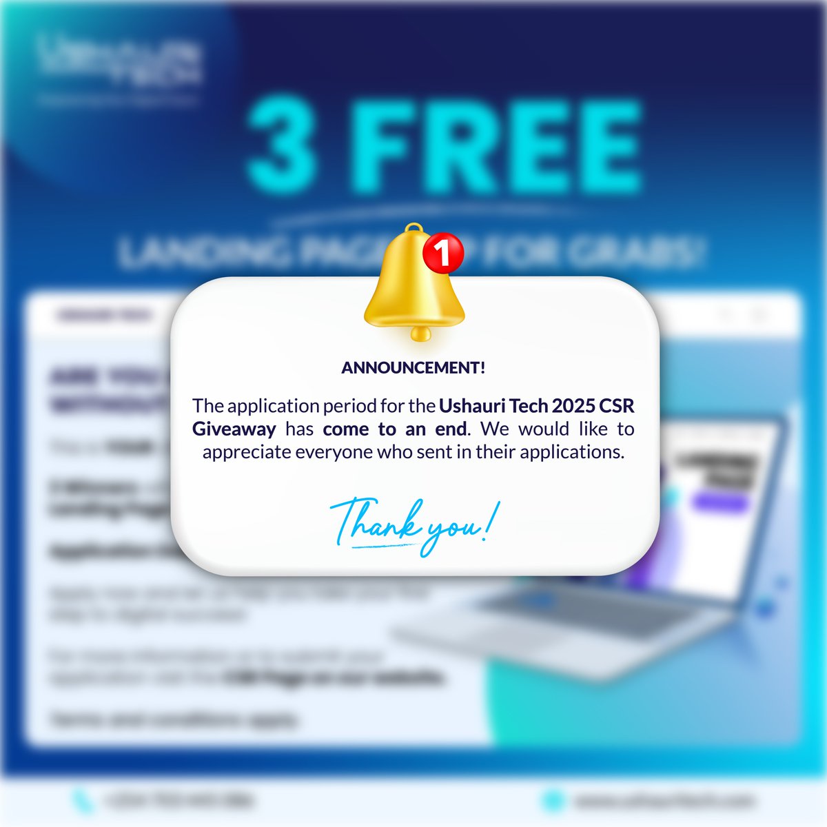 UshauriTech's tweet image. The application period for the Ushauri Tech 2025 CSR Giveaway has officially closed. We sincerely appreciate every business and organization that submitted an application. Selected applicants will be notified soon. Thank you for your participation!

#UshauriTech #CSRGiveaway2025