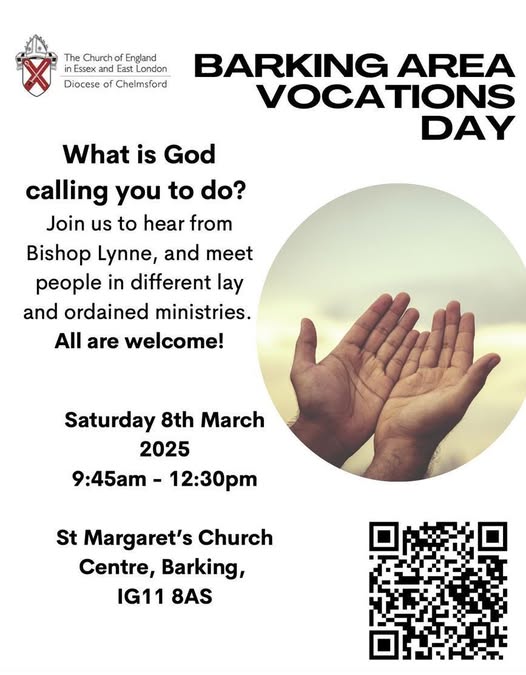 Very much looking forward to sharing something of my vocational journey and to hearing more about yours, if you're able to join us at the Barking Area Vocations Day today.

Chat with others over coffee and hear about the many and varied ministries in the Church. All are welcome❤