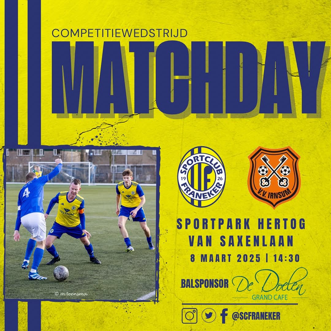 #MATCHDAY Vanmiddag om 15.00 uur speelt <a href="/SCFraneker/">SC Franeker</a> thuis tegen <a href="/VVIrnsum/">V.V.Irnsum</a> #frairn