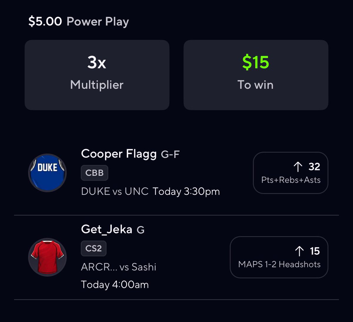 DFPicks05's tweet image. Found some late night value with the @OddsJam app for CS2. Pairing with Cooper Flagg

#PrizePicks #NBA #Duke #CS2 #SleeperPicks #UnderdogFantasy #Sportsbetting