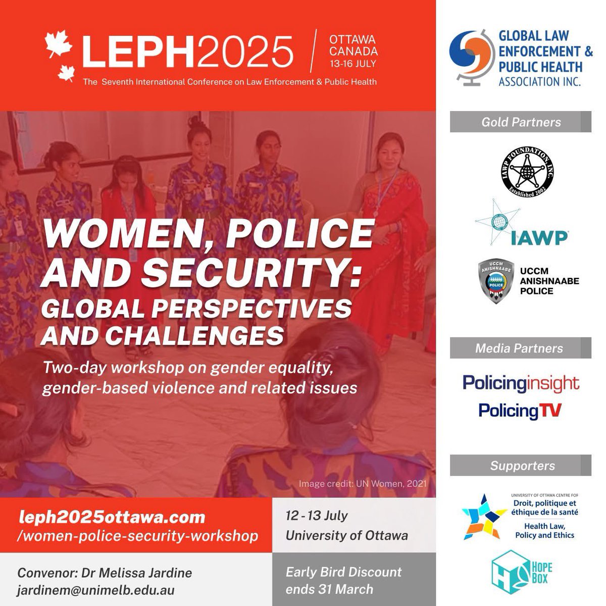 I am thrilled to invite you to join me at the 'Women, Police and Security: Global Perspectives and Challenges' workshop at #LEPH2025 in Ottawa this July 🇨🇦 

Register now as spots are limited with Early Bird pricing until 31 March 2025

leph2025ottawa.com/women-police-s…