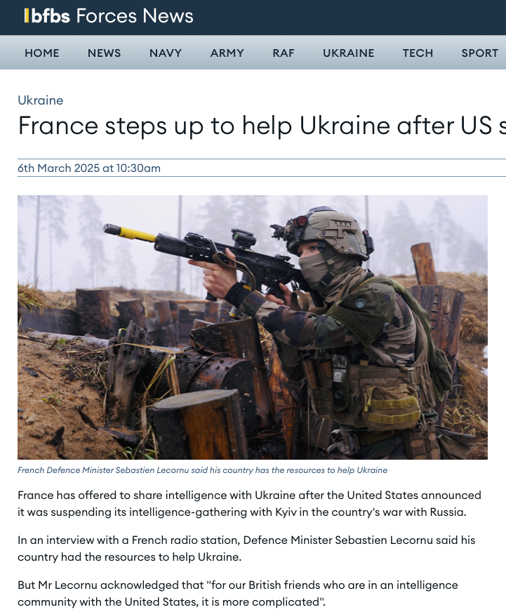 France is stepping up to provide Ukraine with space-based intelligence👇now that Trump is helping Putin by switching his off

An advantage of having sovereignty over intelligence &amp; nuclear deterrents (despite *checks notes* being in the EU) 
(contrary to 🇬🇧 which depends on US)