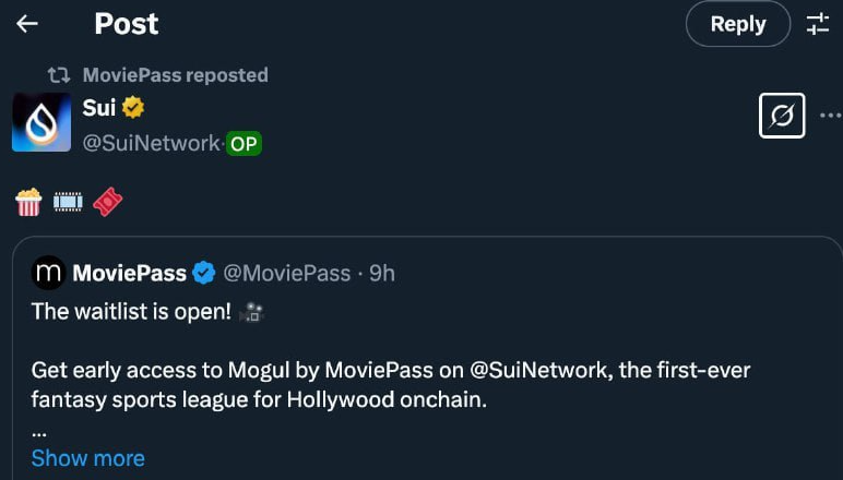 Đăng kí Waitlist MoviePass (SUI)   
Link MoviePass: waitlist.moviepass.com/?kid=34WB3C  
Điền tên &amp; gmail để đăng kí   
Hoàn thành các nhiệm vụ   
Điền ví SUI