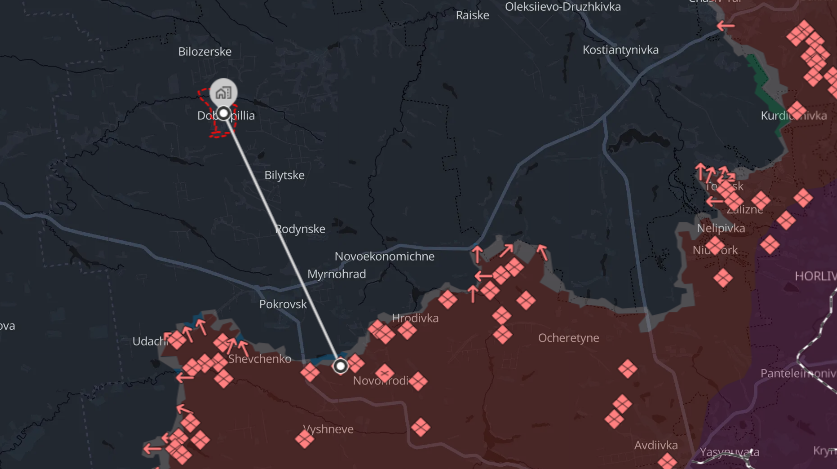 wartranslated's tweet image. Ukrainian Dobropillia, located 30 km from the front line in the Pokrovsk direction. Footage shows Russians using cluster munitions, likely Tornado-S, targeting the civilian city this night.