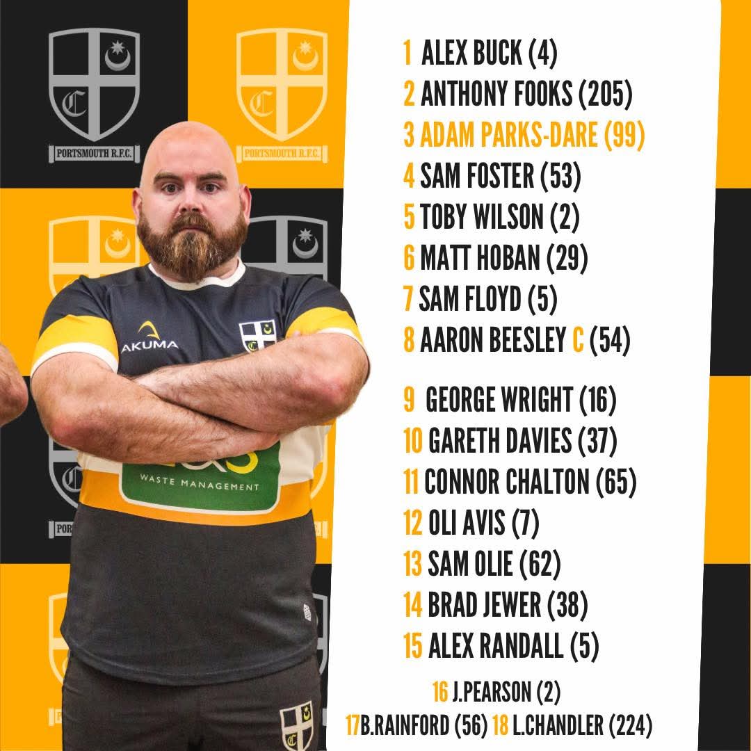 📢 1st XV TEAM NEWS 📢
Purgo Cleaning Services bringing you our 1st XV as we welcome <a href="/EastleighRFC/">Eastleigh Pirates</a> to Rugby Camp. Adam Parks-Dare earns his 100th first team cap today. <a href="/portsmouthsport/">Portsmouth Sport</a> <a href="/ExpressFM/">Portsmouth’s Express FM</a> <a href="/LSWaste/">L&S Waste Management</a>