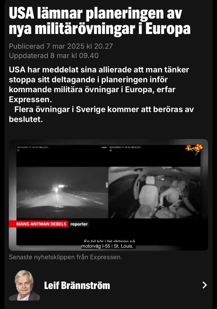 The U.S. has informed NATO allies of its intent to stop participating in planning future military exercises in Europe.

This does not yet affect NATO drills planned for 2025, where the U.S. is set to play a key role.

Source: Sweden’s Expressen