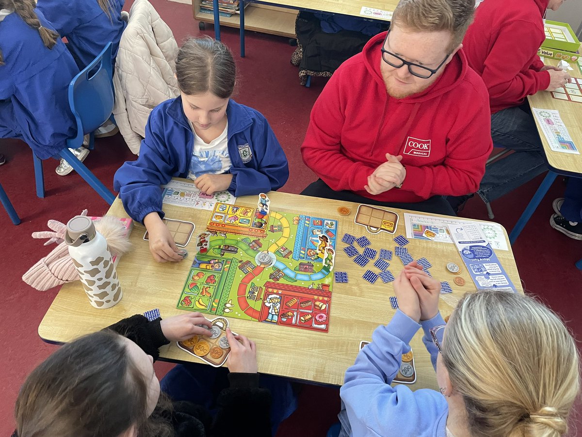stpatricksgnslk's tweet image. Third Class were delighted to welcome their @CookMedical volunteers for session #3 of our #Time2Count’ Maths Games programme. Thanks so much to Maura from @BITC for organising this wonderful initiative. #MathsFun