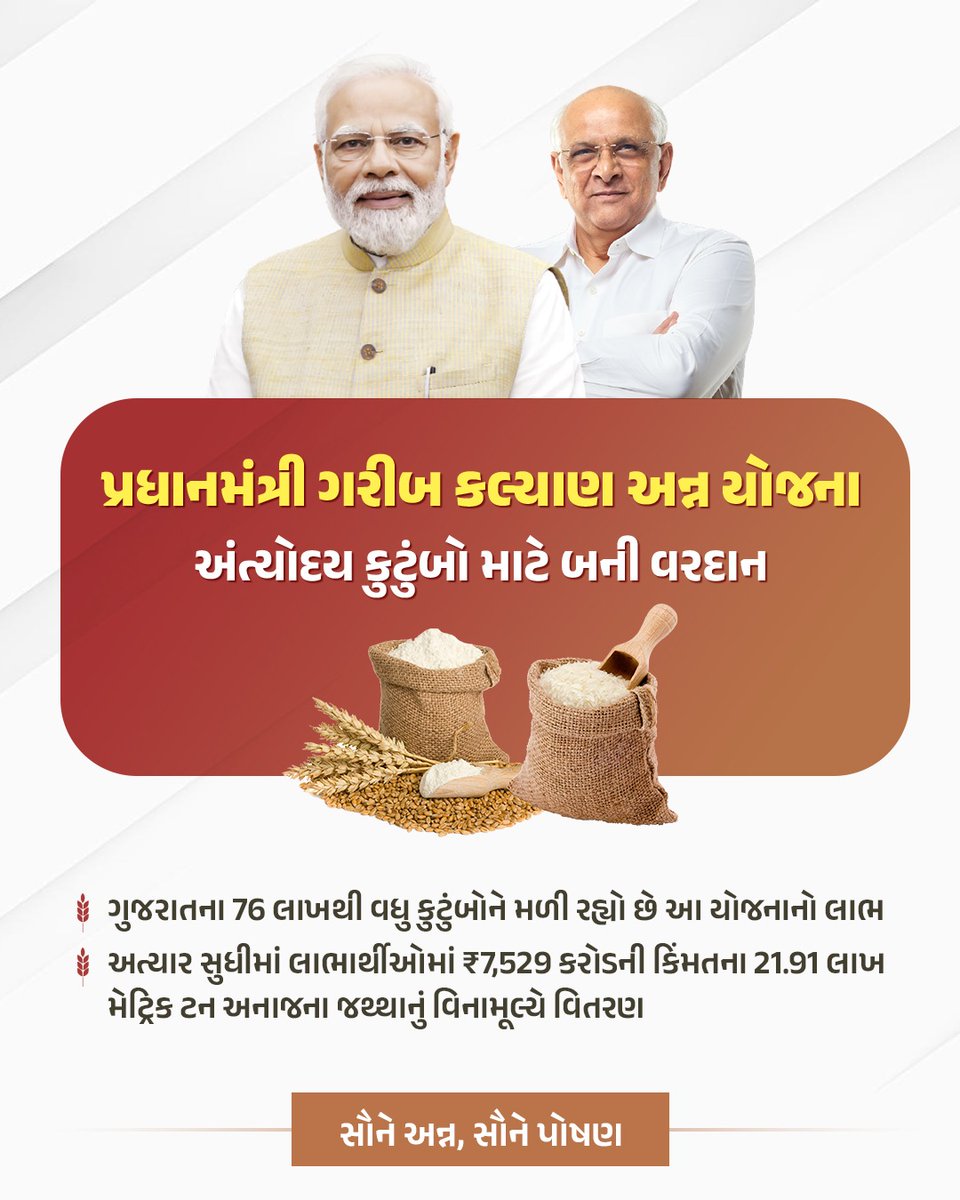પ્રધાનમંત્રી ગરીબ કલ્યાણ અન્ન યોજના અંત્યોદય કુટુંબો માટે બની વરદાનરૂપ... 

#PMinGujarat
#PMinGujaratVAL