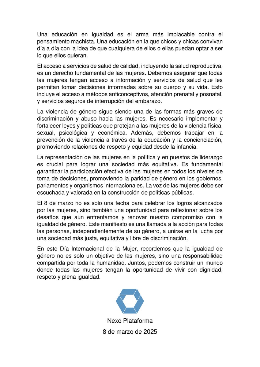 Por todas las mujeres que, a través de su valentía, determinación y esfuerzo, han contribuido a construir una sociedad más justa y equitativa. 

La igualdad de género es una responsabilidad compartida por toda la humanidad.

#DiaInternacionalDeLaMujer