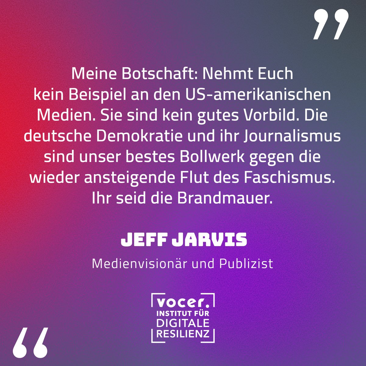 VOCER (@voiceofvocer) on Twitter photo „Die deutsche Demokratie & ihr Journalismus sind die Brandmauer gegen Faschismus“, betont <a href="/jeffjarvis/">Jeff (Gutenberg Parenthesis) Jarvis</a> auf dem VOCAMP #refoundingdemocracy2025.
Er warnt vor Diskursverschiebung & appelliert: „Nie wieder ist jetzt!“
👉digitale-resilienz.org/programme/voce… „Die deutsche Demokratie & ihr Journalismus sind die Brandmauer gegen Faschismus“, betont <a href="/jeffjarvis/">Jeff (Gutenberg Parenthesis) Jarvis</a> auf dem VOCAMP #refoundingdemocracy2025.
Er warnt vor Diskursverschiebung & appelliert: „Nie wieder ist jetzt!“
👉digitale-resilienz.org/programme/voce…
