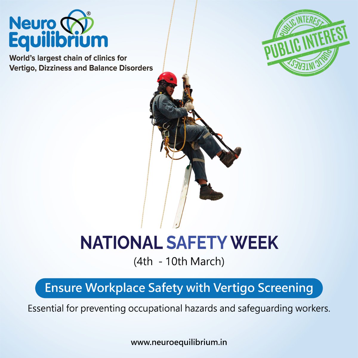 National Safety Week (4th - 10th March)
Did you know that balance disorders and dizziness can lead to serious workplace accidents?

Ensure workplace safety with vertigo screening and prevent hazards before they happen.
Book a screening : neuroequilibrium.in
#NeuroEquilibrium