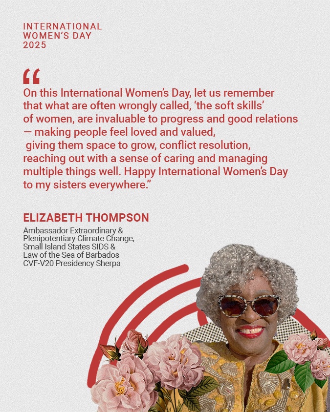 Climate Vulnerable Forum (@thecvf) on Twitter photo At CVF-V20, women lead the charge - from the Presidency to key ministers, Secretariat leaders, and most CVF & V20 fellows.
<a href="/miaamormottley/">Mia Amor Mottley</a> <a href="/AmbassadorLizT/">Elizabeth Thompson</a>
#IWD2025 #AccelerateAction #CVFV20 At CVF-V20, women lead the charge - from the Presidency to key ministers, Secretariat leaders, and most CVF & V20 fellows.
<a href="/miaamormottley/">Mia Amor Mottley</a> <a href="/AmbassadorLizT/">Elizabeth Thompson</a>
#IWD2025 #AccelerateAction #CVFV20