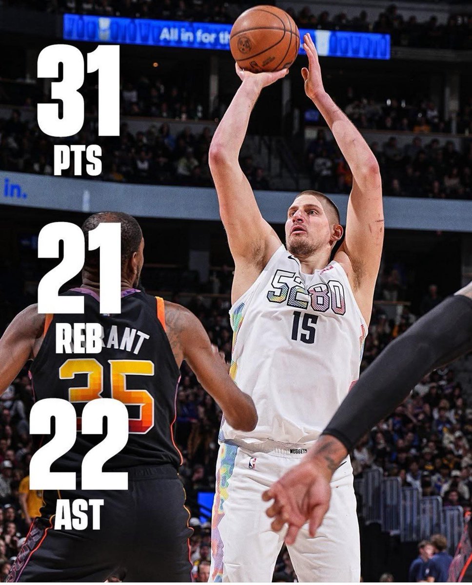 IvanovicBMarko's tweet photo. Ajmo ovako...
Jokić je prvi igrač u istoriji NBA koji je uspio da napravi dva triple double na jednoj utakmici i uspostavio novu statističku kategoriju.
DOUBLE TRIPLE DOUBLE! https://t.co/s7L6EBV8jY
