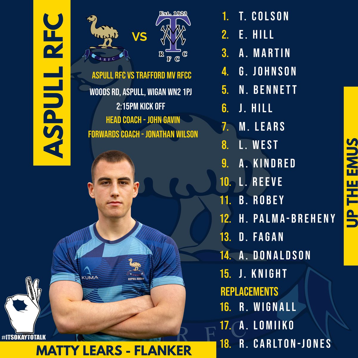 Team news is in for todays big game at woodshaw park let’s have that terrace filled as per usual 

Up the emus