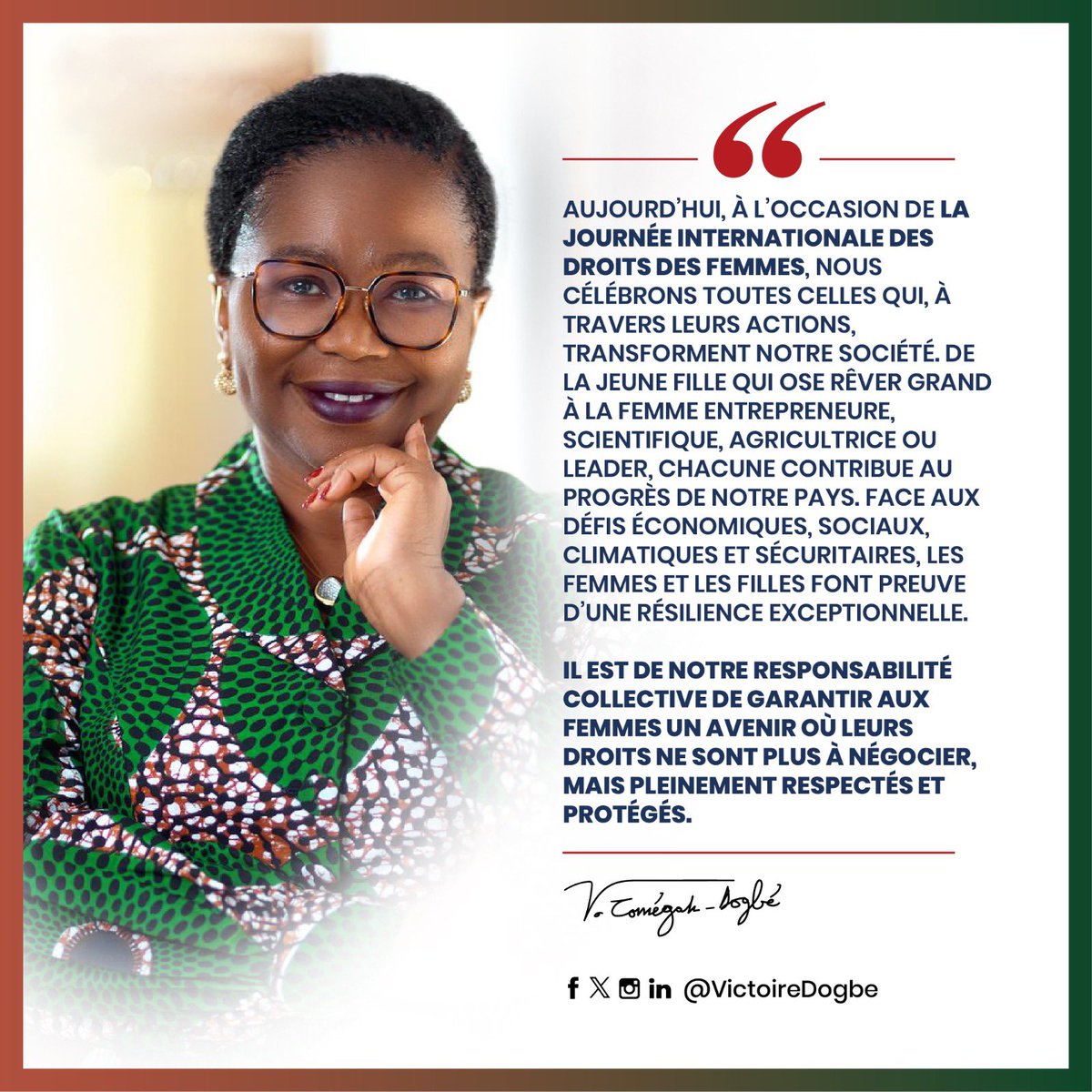 Aujourd’hui, à l’occasion de la Journée Internationale des Droits des Femmes, nous célébrons toutes celles qui, à travers leurs actions, transforment notre société. De la jeune fille qui ose rêver grand à la femme entrepreneure, scientifique, agricultrice ou leader, chacune