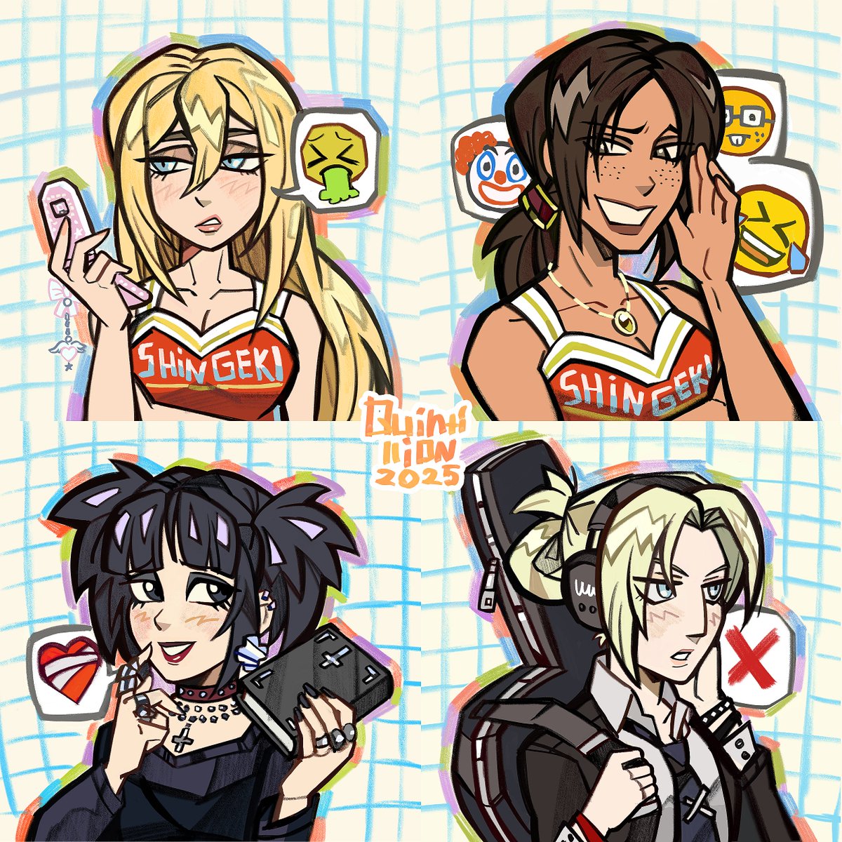 quintilli0n's tweet image. #snk #aot 💗🧡💙 💚💜
School Castes doodles 2