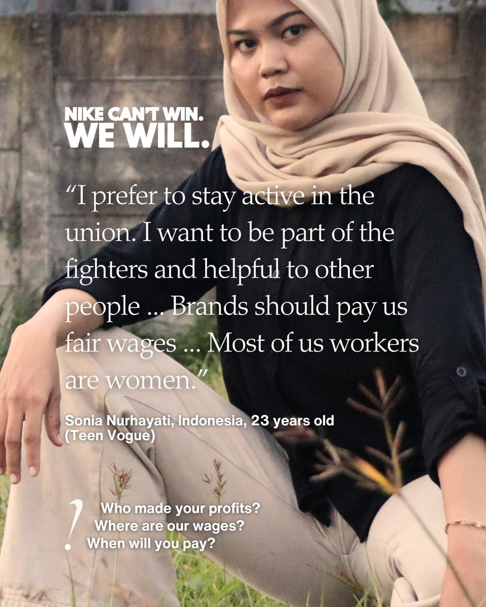 Most garment workers are women and over 1,000 like Sonia Nurhayati are risking everything by showing their faces. This is our chance to stand with them. 
Pledge now: actionnetwork.org/forms/one-thou… 
#YouCantWinSoWin #NikeCantWinWeWill #FightTheHeist #InternationalWomensDay #IWD