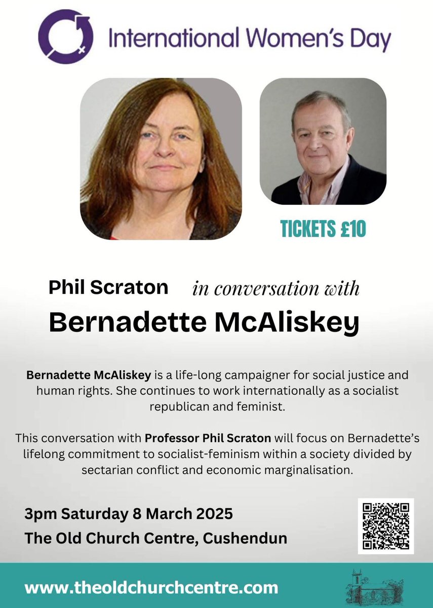 Happy International Womans day!👩🏻 

I'll be spending the day hosting this event at <a href="/CushendunBPT/">The Old Church Centre, Cushendun</a> in honour of the work and achievements of civil rights activist Bernadette Devlin McAliskey

Conversation will be lead by another legend and rights campaigner, Professor Phil Scraton