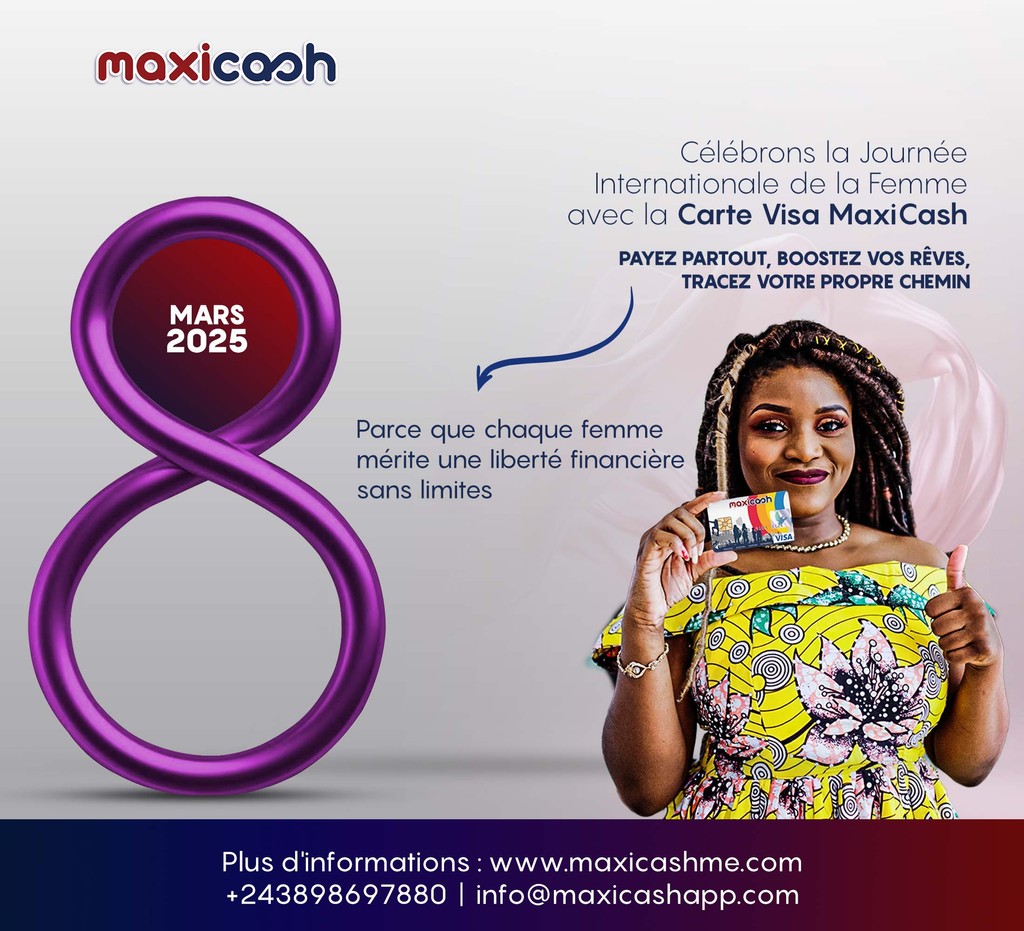 Maxicashapp's tweet photo. Célébrons la liberté financière des femmes !
Commandez votre carte dès maintenant en cliquant ici https://t.co/No4yLFK93l et nous vous livrons partout à Kinshasa ou passez dans notre agence de Gombe.
Plus d'infos : +243 898 697 880
#MaxiCash #JournéeDeLaFemme #CarteVisaMaxiCash https://t.co/wFPPrQN584