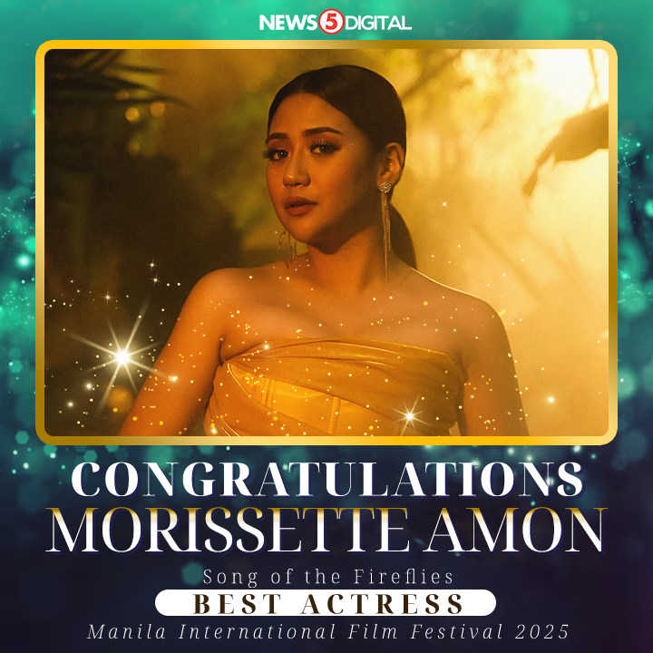 News5PH's tweet photo. Pinarangalan si Morissette Amon bilang Best Actress sa Manila International Film Festival 2025 para sa pagganap niya sa karakter na Alma Taldo sa MQuest Ventures inspirational film na "Song of the Fireflies." #News5 https://t.co/nq6egxzzBn