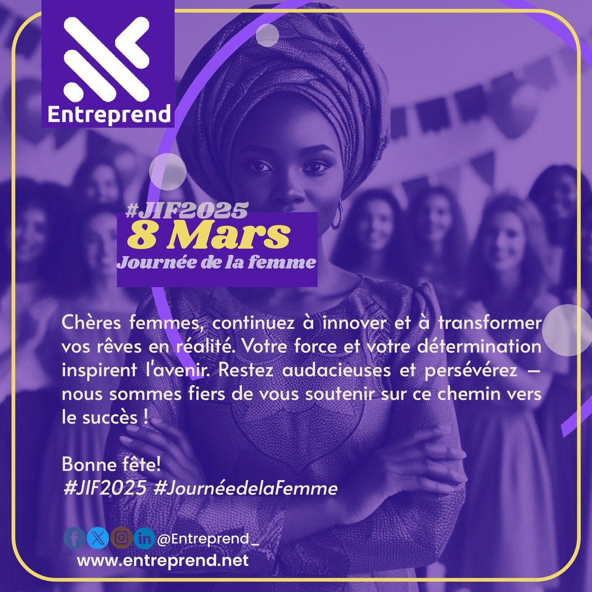 Entreprend_'s tweet photo. #JIF2025
Chères femmes, continuez à innover et à transformer vos rêves en réalité. Votre force et votre détermination inspirent l'avenir. Restez audacieuses et persévérez – nous sommes fiers de vous soutenir sur ce chemin vers le succès !

Bonne fête!
#JIF2025 #JournéedelaFemme https://t.co/BPWfYHTprk