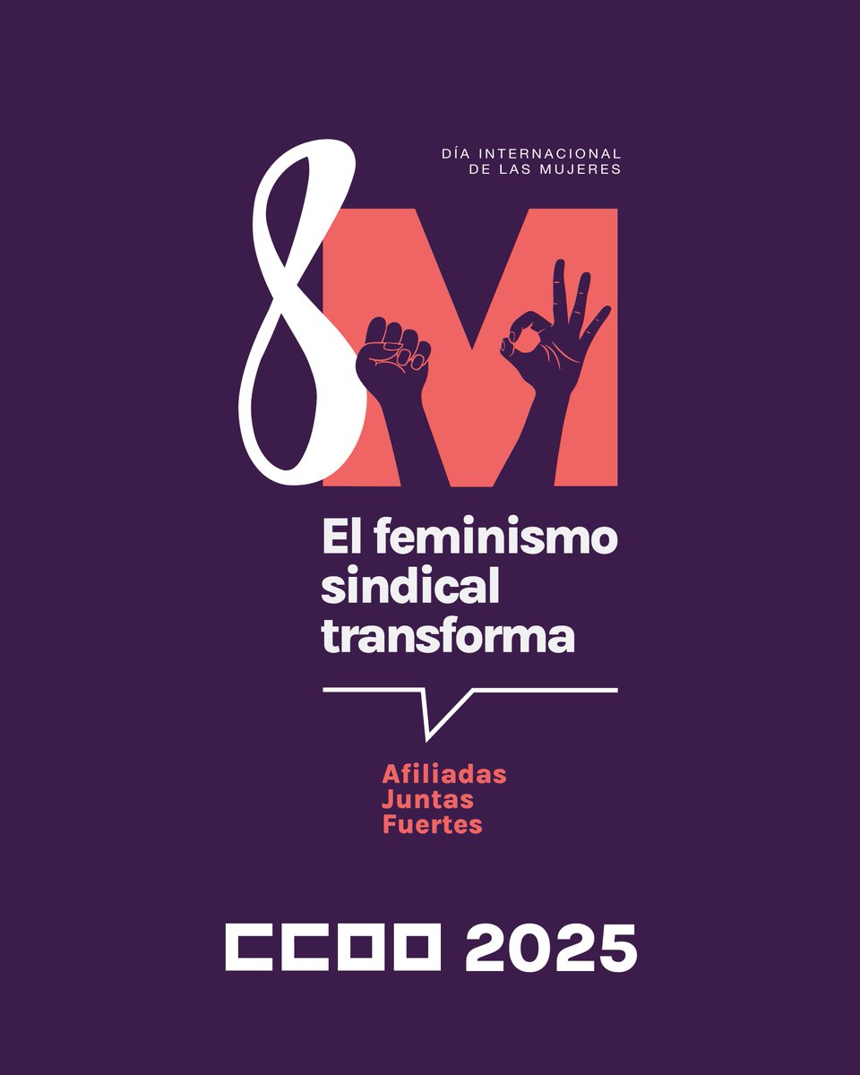 🟣 Este #8m dejamos claro que nuestra lucha por la igualdad no se limita al ámbito laboral.

✊👌 Como sindicato feminista, nuestra seña es la defensa de la libertad, integridad, autonomía e independencia económica de todas las mujeres.