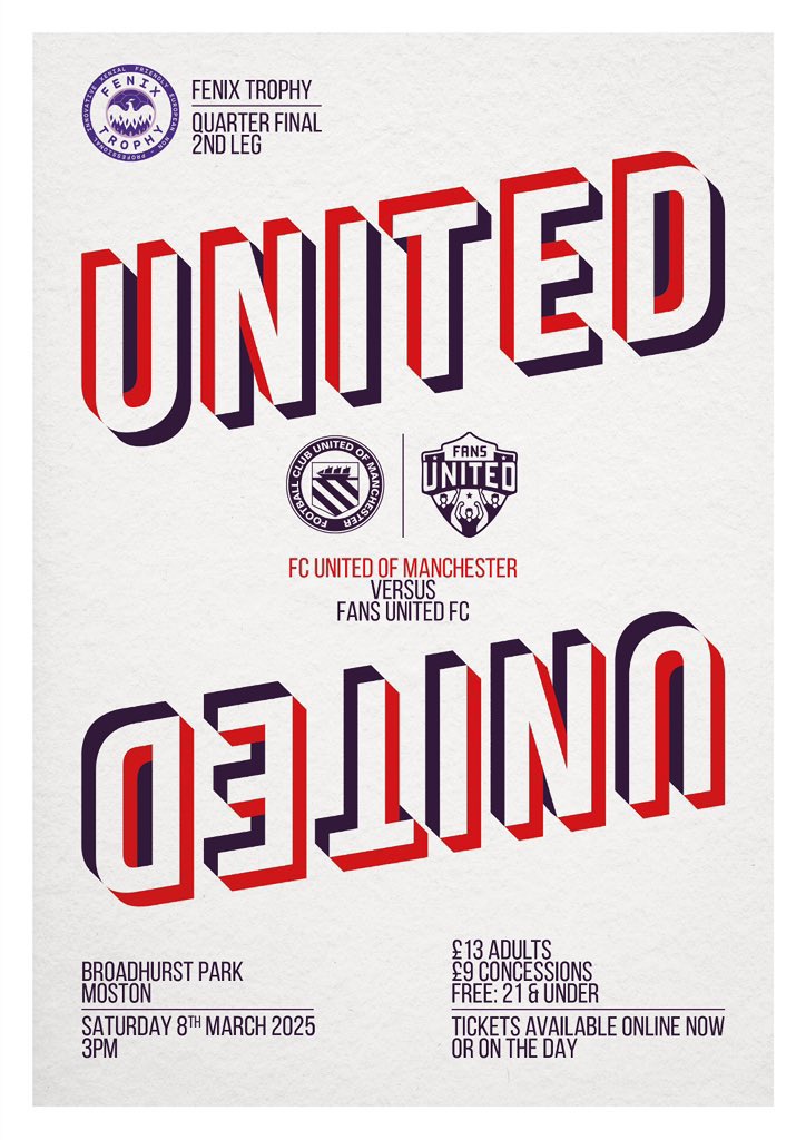 FCUnitedMcr's tweet image. It’s match day! 🇾🇪⚽️

We host Fans United of Montenegro in our @FenixTrophy quarter-final second leg. 🏆

It’s pay on the gate, free for under-21s when booked online. Live music from 2pm, kick-off at 3pm. 🍻

Come along and support our 20-year long anti-Glazer protest! ✊❤️🤍🖤