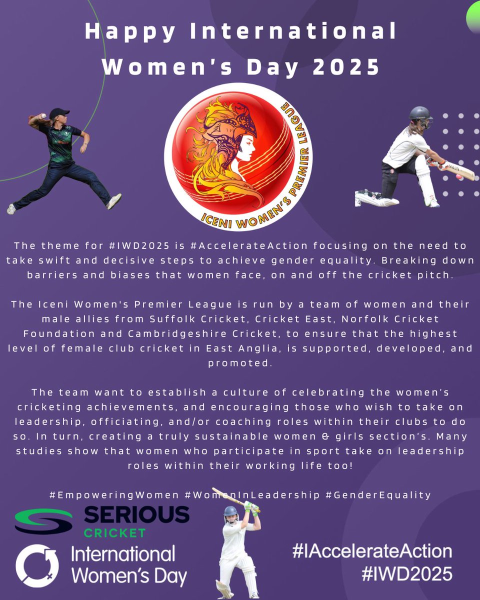 Iceni Women's Premier Cricket League (@iceniwpl) on Twitter photo ♀️International Women's Day 2025♀️
#AccelerateAction is the theme for #IWD2025
We have a new division for 2025 & are striving to create more opportunities in 2026
Thank you to our league sponsor <a href="/SeriousCricket/">Serious Cricket</a> & to all the women & their allies who support women's club cricket ♀️International Women's Day 2025♀️
#AccelerateAction is the theme for #IWD2025
We have a new division for 2025 & are striving to create more opportunities in 2026
Thank you to our league sponsor <a href="/SeriousCricket/">Serious Cricket</a> & to all the women & their allies who support women's club cricket