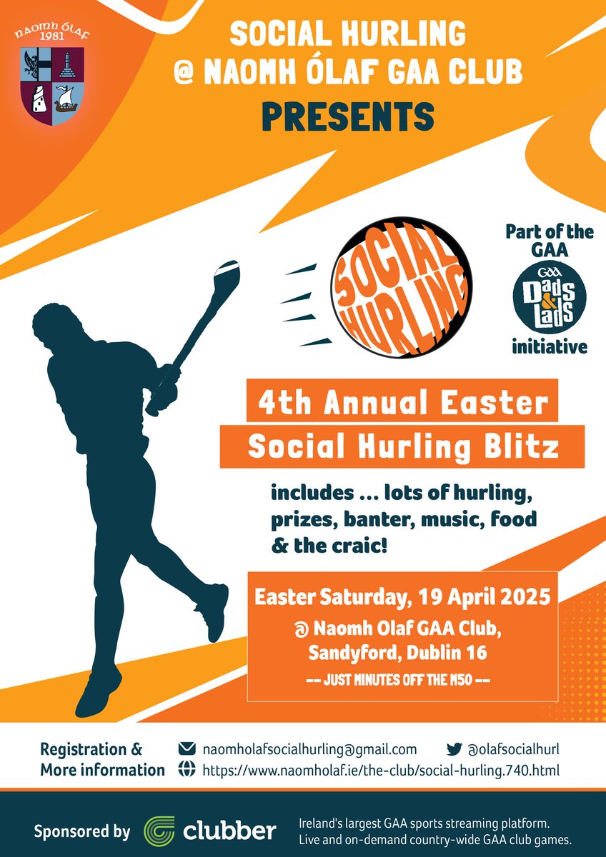 #SocialHurlingBlitz 
Registration open.
Email: naomholafsocialhurling@gmail.com 
€10 per man
Teams of 9
Panels of up to 12
Max 24 teams!
