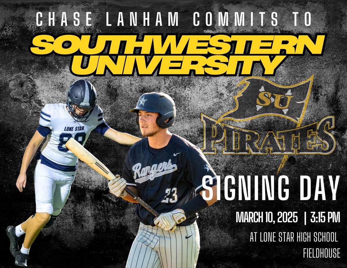 Chase Lanham (@chaselanham23) on Twitter photo I will be signing to Southwestern University, this Monday at the Lone Star Fieldhouse. All are welcome! <a href="/CoachJRayburn/">Jeff Rayburn</a> <a href="/CoachRogers5/">Colby Rogers</a> <a href="/SUPiratesFB/">Southwestern FB</a> <a href="/SUPiratesBB/">Southwestern BB</a> I will be signing to Southwestern University, this Monday at the Lone Star Fieldhouse. All are welcome! <a href="/CoachJRayburn/">Jeff Rayburn</a> <a href="/CoachRogers5/">Colby Rogers</a> <a href="/SUPiratesFB/">Southwestern FB</a> <a href="/SUPiratesBB/">Southwestern BB</a>