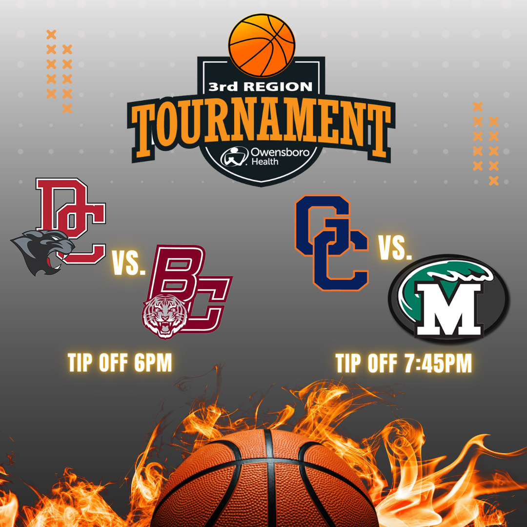 Owensboro Sportscenter (@oborosportctr) on Twitter photo π Who will advance to Tuesday's Championship Game?!? π
It's the Boys Semi-Finals of the 3rd Region Tournament presented by <a href="/OwensboroHealth/">Owensboro Health</a>
π 6PM <a href="/DaviessCoBball/">DCHS Boys Basketball</a> vs.<a href="/BRECKBASKETBALL/">BRECK CO. BASKETBALL</a>
π 7:45PM Grayson Co. vs. @GreenwaveHoop
π $10 Admission tickets at OwensboroTickets.com π Who will advance to Tuesday's Championship Game?!? π
It's the Boys Semi-Finals of the 3rd Region Tournament presented by <a href="/OwensboroHealth/">Owensboro Health</a>
π 6PM <a href="/DaviessCoBball/">DCHS Boys Basketball</a> vs.<a href="/BRECKBASKETBALL/">BRECK CO. BASKETBALL</a>
π 7:45PM Grayson Co. vs. @GreenwaveHoop
π $10 Admission tickets at OwensboroTickets.com