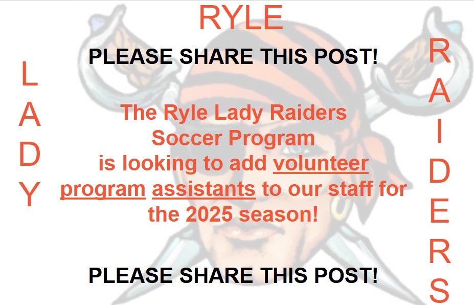 The Ryle Lady Raiders Soccer Program is looking to add volunteer program assistants to our staff for the 2025 season!

If you or someone you know is interested in learning more about this opportunity, please complete this form:
forms.gle/Uji9ycsrS9xLhj…

rylesoccer.org