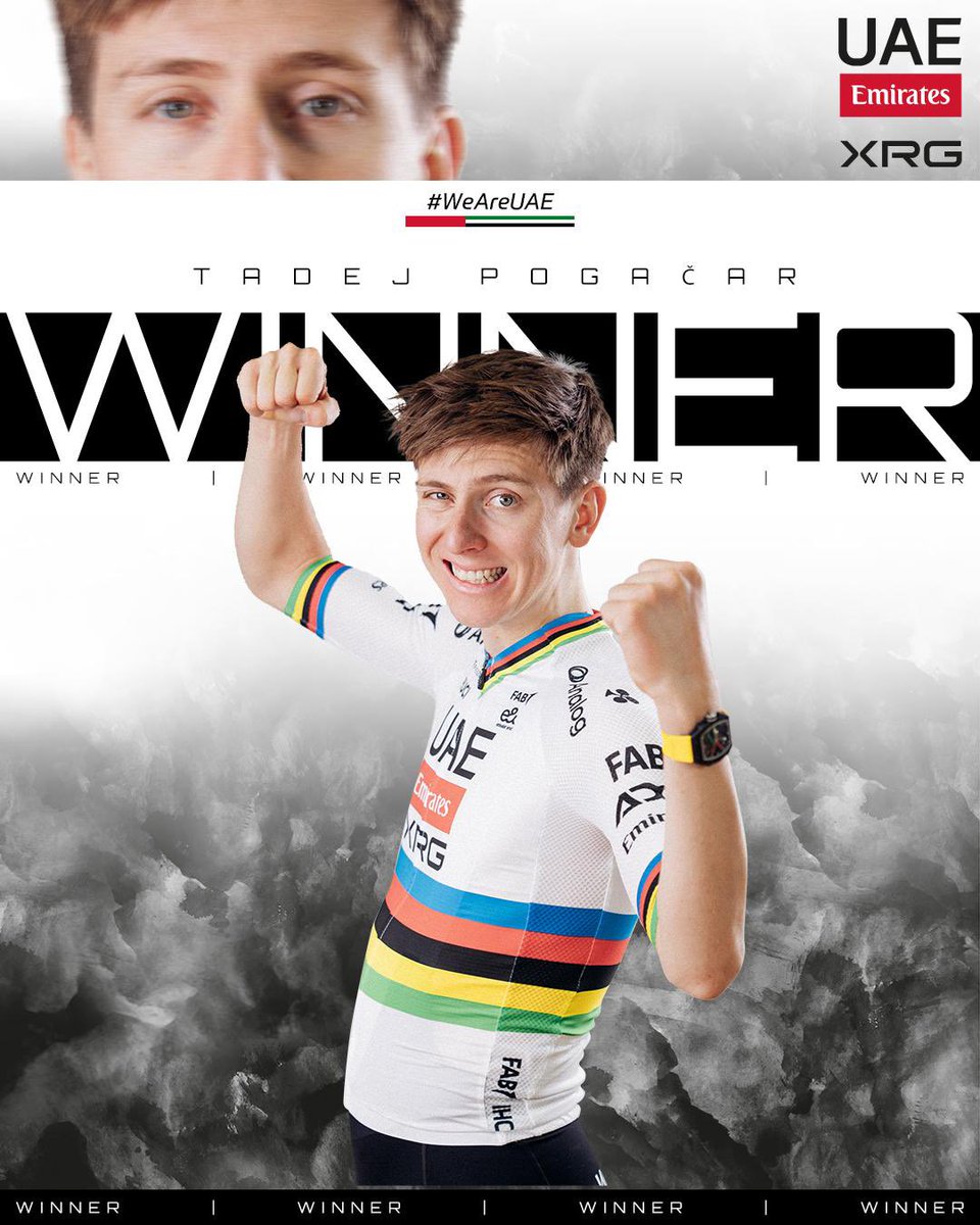 🤯🌈 WHAT DID WE JUST WITNESS?! #StradeBianche

Bouncing back from a nasty crash, <a href="/TamauPogi/">Tadej Pogačar</a> wins a record-equalling third #StradeBianche! 

It was an almighty battle with Tom Pidcock, but Tadej comes out on top, going solo with 18.6km to ride 💪🏻

Battered. Bloodied. Bruised…