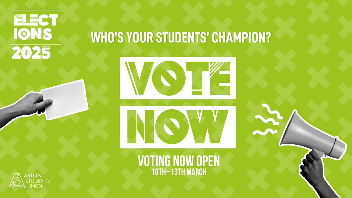 SU ELECTIONS VOTING OPEN NOW!📢

Students, it's YOUR time to shape the future! Choose your 2025/26 student leaders and make your voice count! Elected Officers = YOUR advocates for the best student experience!

Hurry, vote by 13th March, 1pm!🗳️

astonsu.com/voice/election…