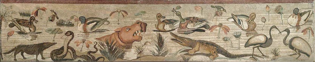 The shocked hippo is of course from the House of the Faun in Pompeii, not from the Palestrina mosaic. My bad, sorry – this just shows how long ago my studies of classical archaeology happened! Thank you for pointing this out, <a href="/chapps/">Chapps</a>! 😊

en.wikipedia.org/wiki/House_of_…