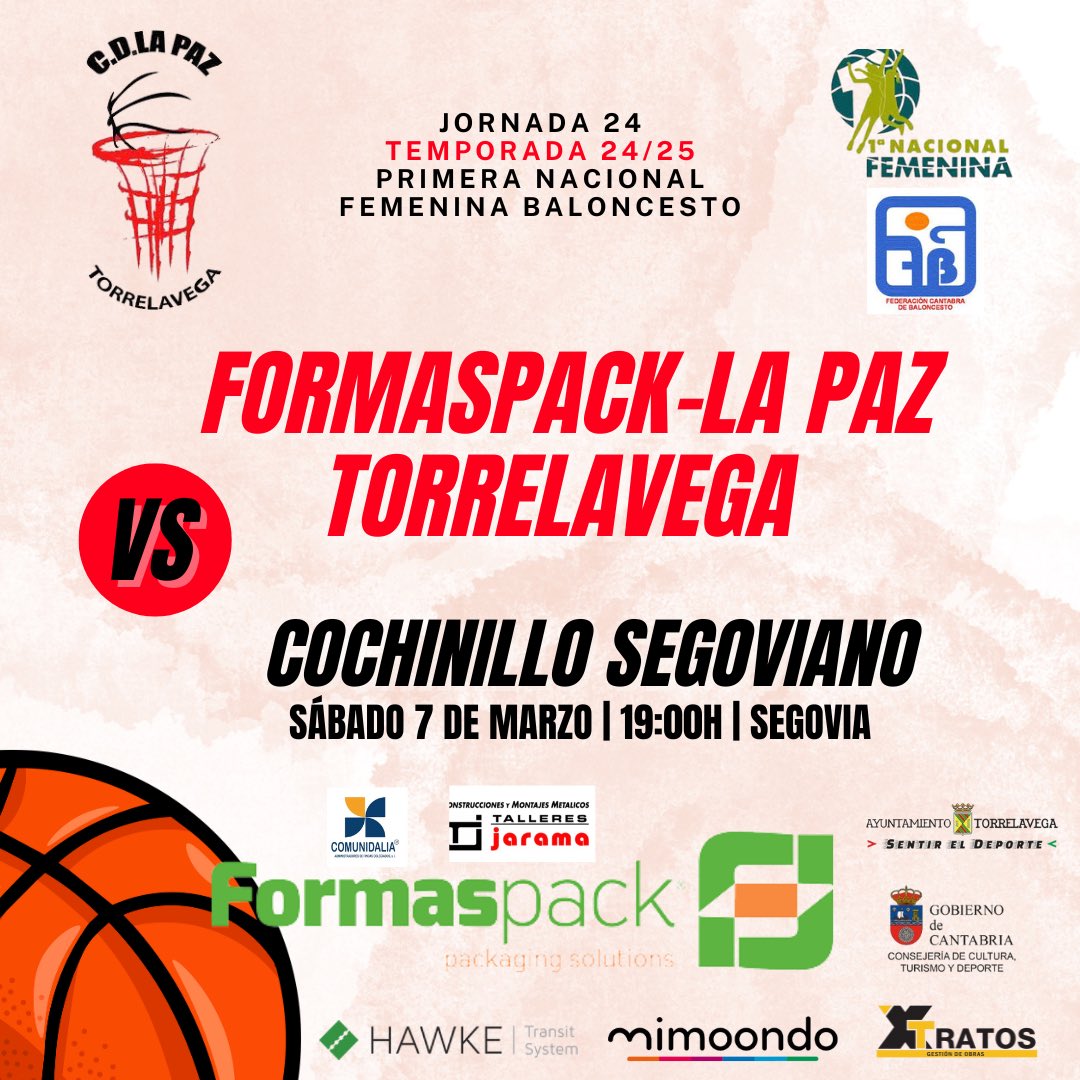 🏀| Hoy nuestras chicas de primera se desplazan a Segovia para disputar un partido muy interesante.

🆚 | El cochinillo Segoviano
⏰| 19:00H
📍| Segovia

¡¡MUCHA SUERTE!!💪🍀❤️🏀

#BaloncestoTorrelavega
#SomosLaPaz