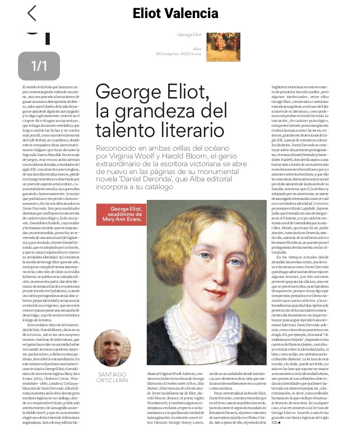 Lerin_Santiago's tweet photo. 👉 Hoy se publica la reseña que escribí de 'Daniel Deronda' de George Eliot (@albaeditorial) en @prensaiberica: @Farodevigo, @laopinioncoruna, @Diario_de_ibiza, @levante_emv, @periodicomediterraneo
#georgeeliot #danielderonda #albaeditorial #prensaiberica #lerin_santiago https://t.co/0WFOJO0snT