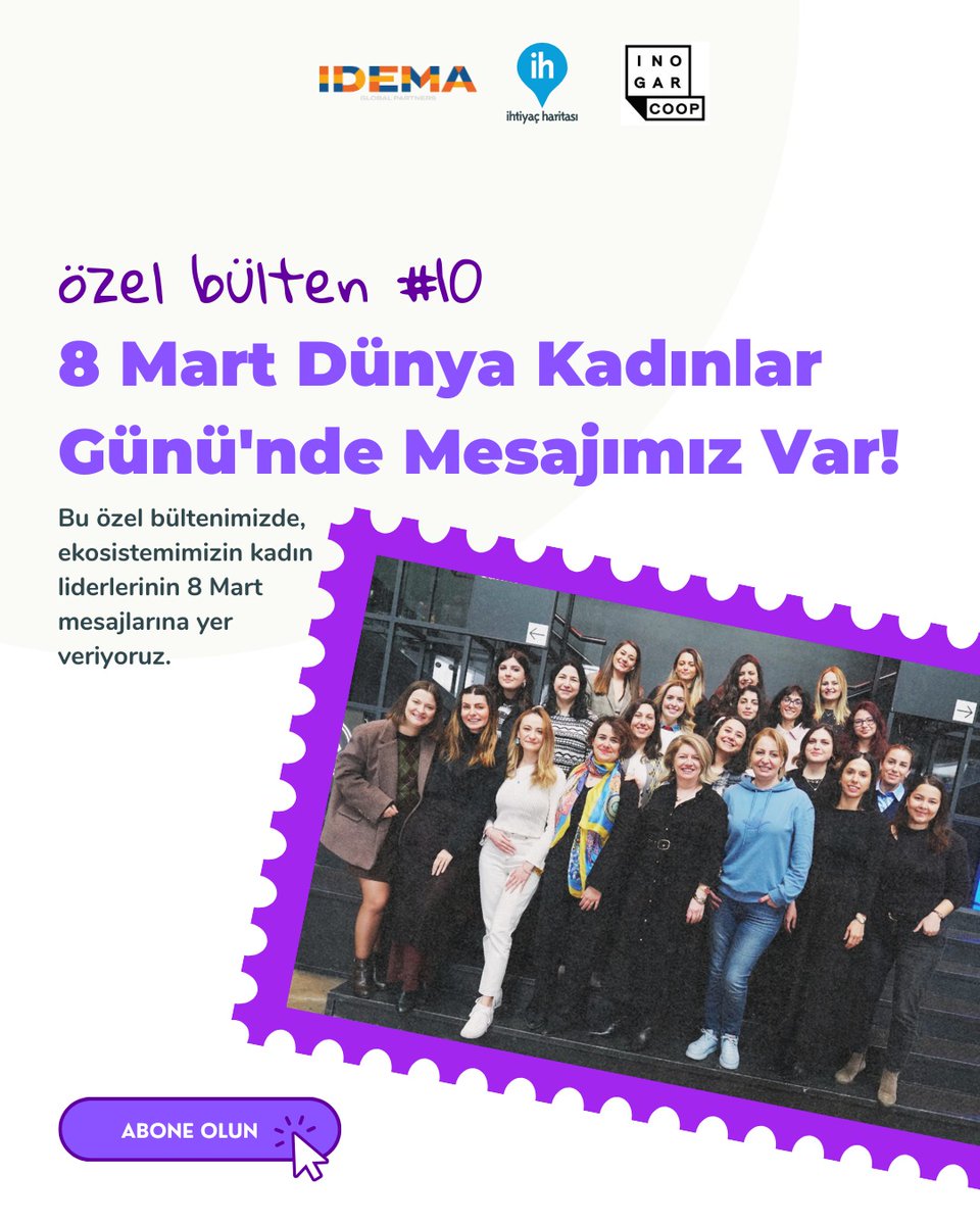 Bu özel bültende ekosistemimizin kadın liderlerinin 8 Mart Dünya Kadınlar Günü'ne özel mesajlarına yer veriyoruz. 

Bültenimizi okumak için:
linkedin.com/pulse/10-%25C3…